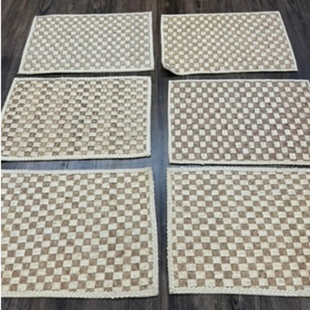 Set Of 6 ,Straw Placemats, Checkered,24 x‎ 24", Tropical,